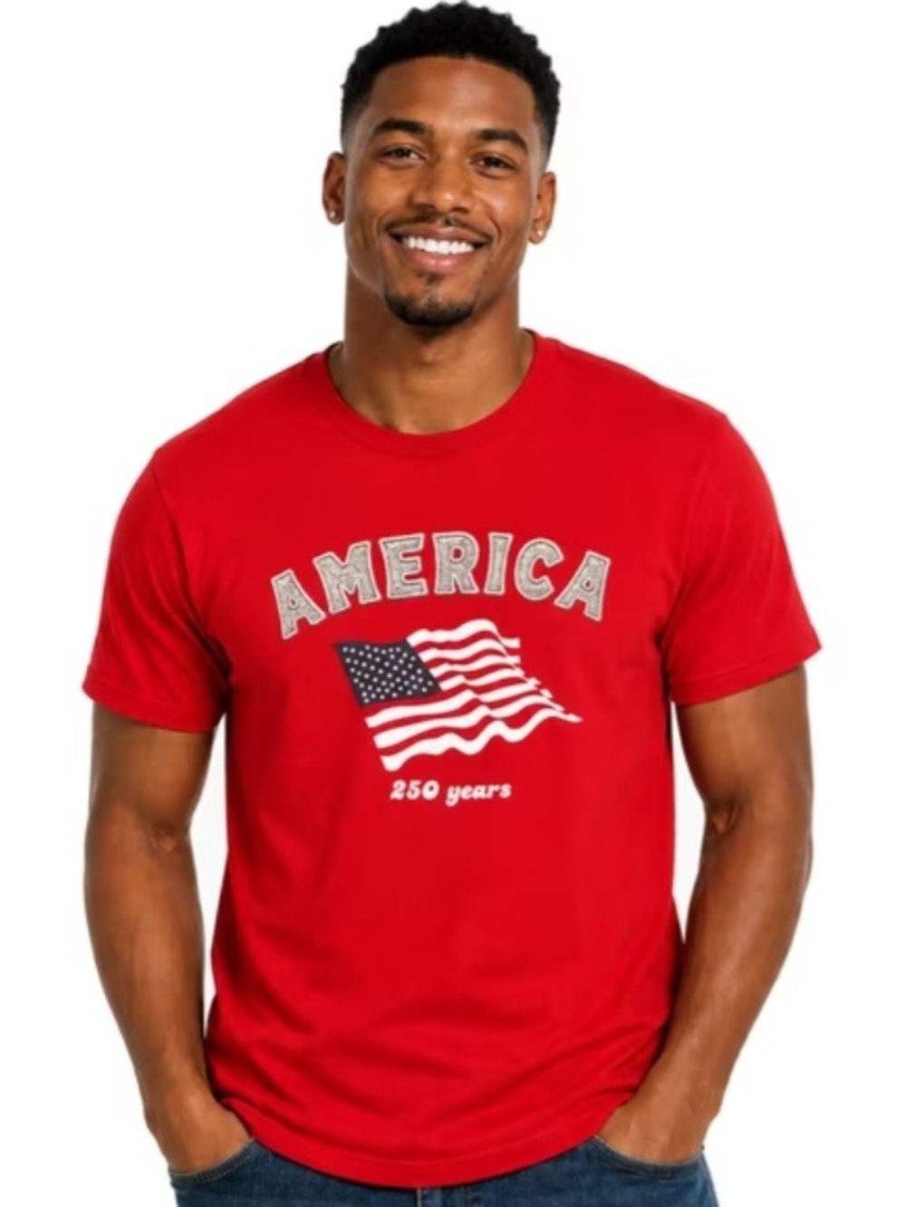 America 250 Graphic Tee Patriotic Short Sleeve Shirt Mens Size Med 100% Cotton